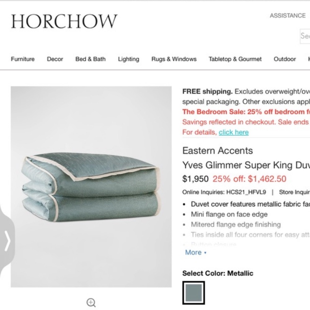 Horchow Eastern Accents Yves Glimmer Super King Duvet